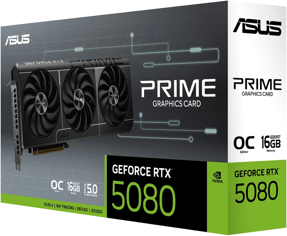 Vaizdo plokštė ASUS Prime GeForce RTX 5080 EVO OC Grafikos plokštė, 16384 MB GDDR7