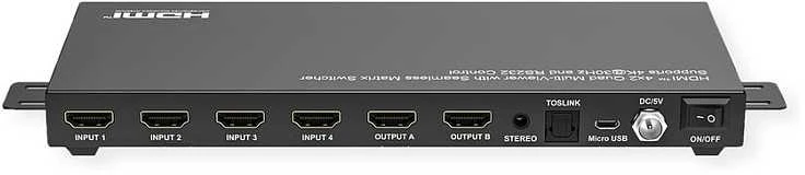 HDMI 4x2 komutatorius su galinių jungčių išdėstymu