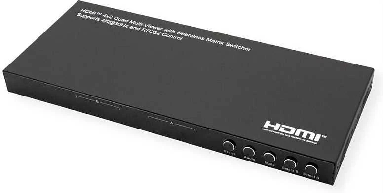 VALUE Matrica HDMI, 4x2, 4K30Hz, QUAD Multi-Viewer, sklandus perjungimas