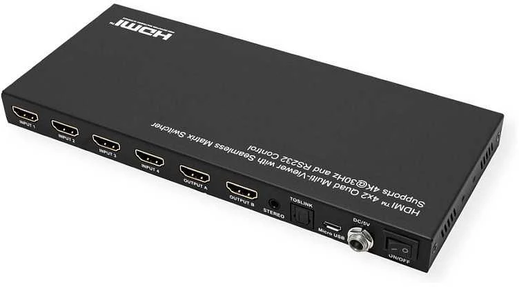 VALUE Matrica HDMI, 4x2, 4K30Hz, QUAD Multi-Viewer, sklandus perjungimas
