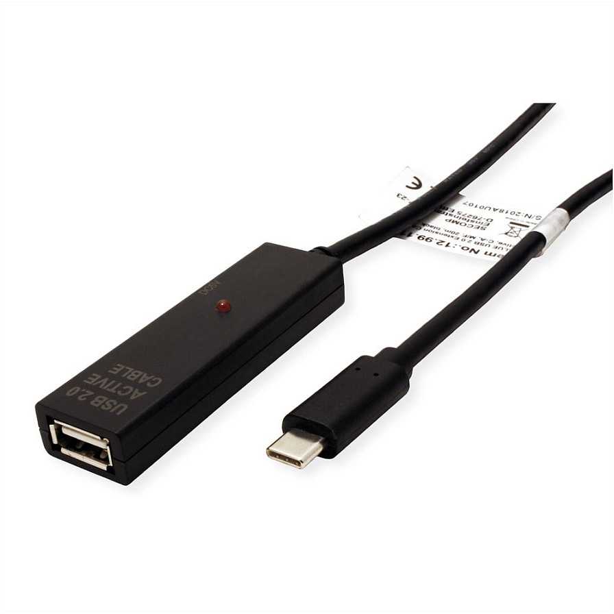 USB kabelis Value USB-A - USB-C 20 m juodas (12.99.1114)
