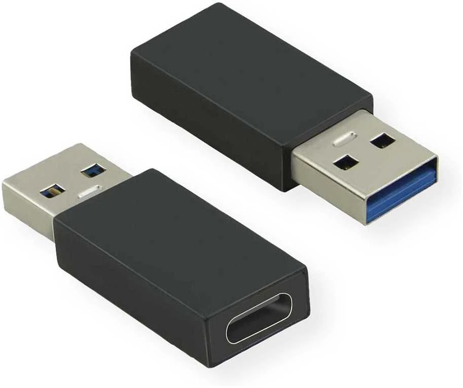 Dveji USB-C į USB adapteriai su mėlyna jungtimi