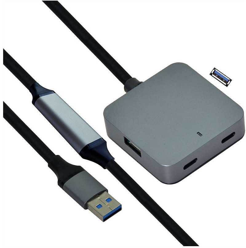 USB HUB Value VALUE Hub USB 3.2 Gen 1, 4 prievadai (2x USB-A + 2x USB-C), su ilgintuvu, juodas, 10 m