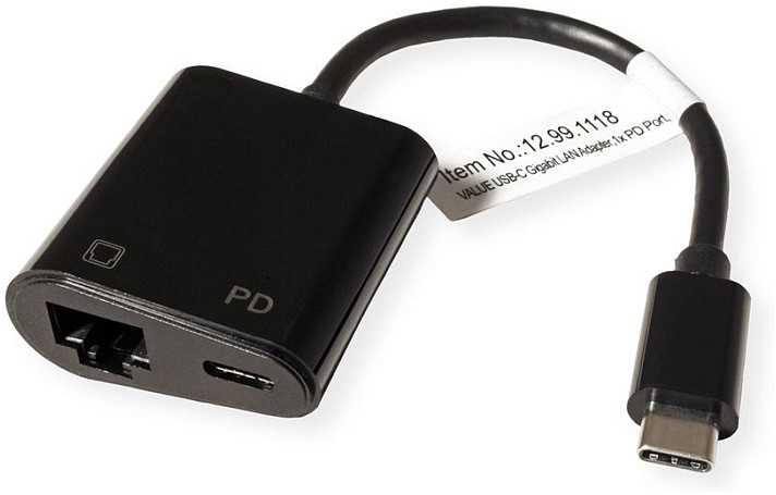 Value USB adapteris Triton USB-C - RJ-45 + USB-C, juodas (12.99.1118)