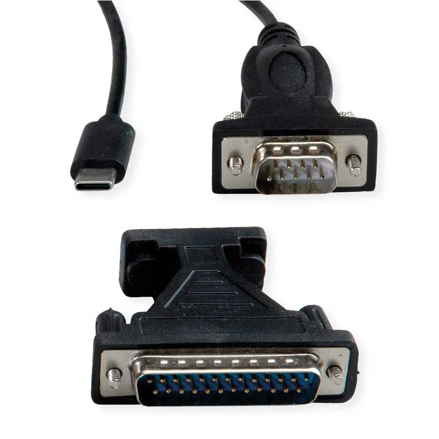 AV vertė VALUE Adapterio keitiklio kabelis USB – nuoseklus, C tipas – RS232, juodas, 1,8 m