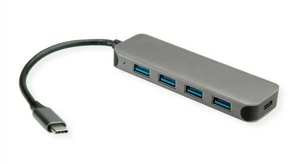 Value HUB USB vertė VERtė koncentratorius USB 3.2 Gen 1, 4 prievadai, C tipo jungties laidas, su 1 PD prievadu