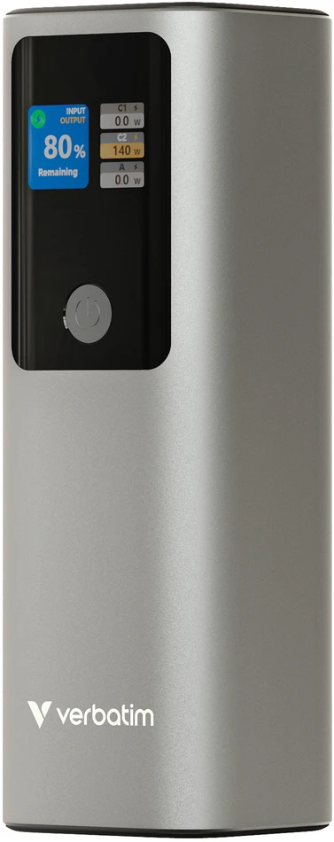 Verbatim Charge 'n' Go išorinė baterija, 27000mAh, 2× USB-C PD 3.1 140W + USB-A QC 3.0 18W, Pilkas