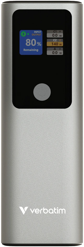 Verbatim Charge 'n' Go išorinė baterija, 27000mAh, 2× USB-C PD 3.1 140W + USB-A QC 3.0 18W, Pilkas
