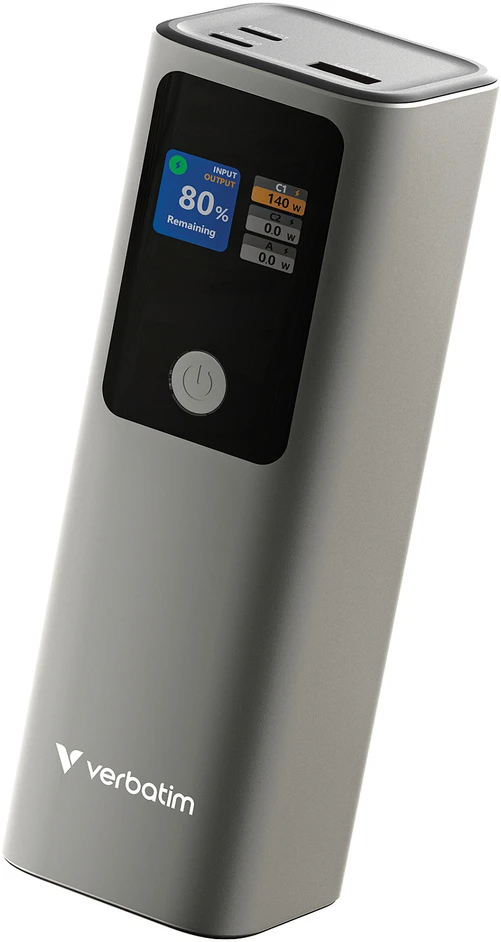 Verbatim Charge 'n' Go išorinė baterija, 27000mAh, 2× USB-C PD 3.1 140W + USB-A QC 3.0 18W, Pilkas