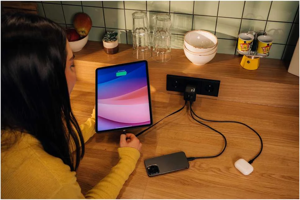 Verbatim GaN sieninis įkroviklis, 65 W, 2 prievadai, USB-C laidas, sulankstomas JAV kištukas su ES / JK adapteriais
