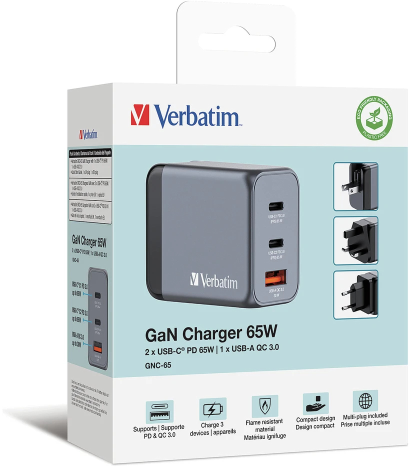 Verbatim GNC-65 GAN CHARGER 3 PORT 65W/U