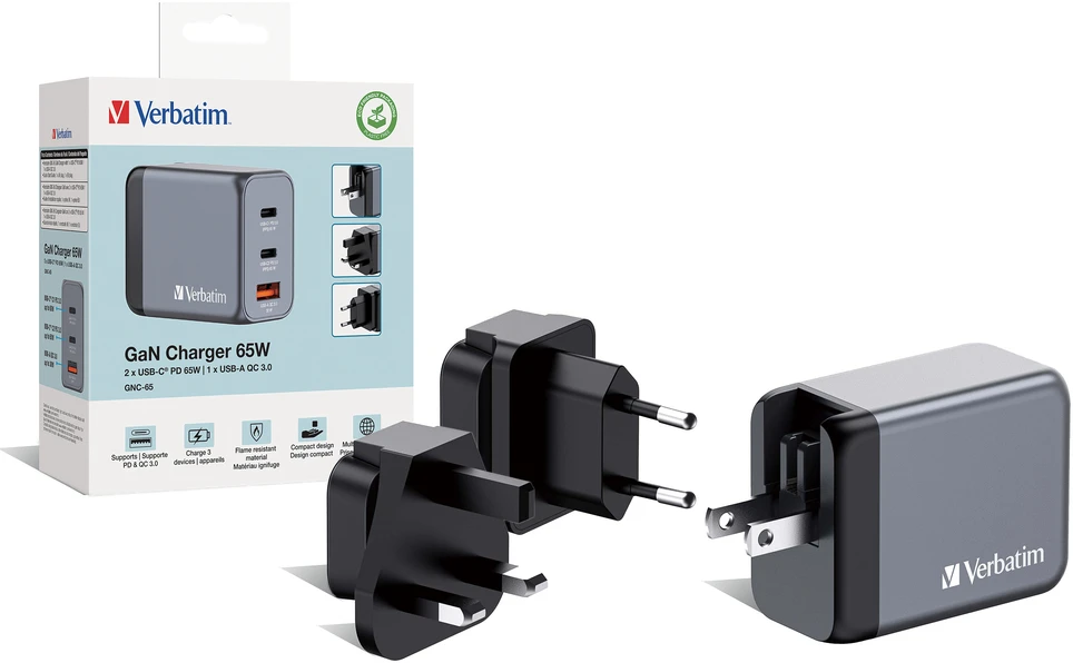 Verbatim GNC-65 GAN CHARGER 3 PORT 65W/U