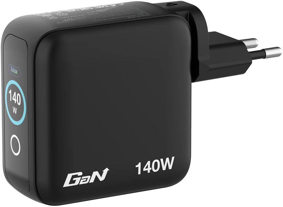 Verbatim Mini GaN Charger 140W with Ekranas, 3× USB-C PD, 1× USB-A QC 3.0, Juodas