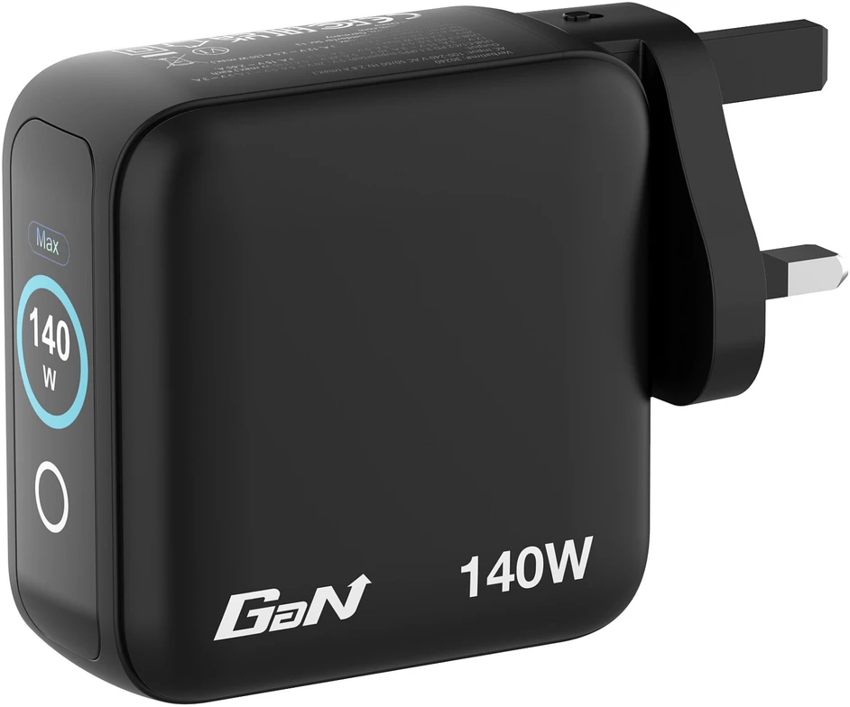 Verbatim Mini GaN Charger 140W with Ekranas, 3× USB-C PD, 1× USB-A QC 3.0, Juodas