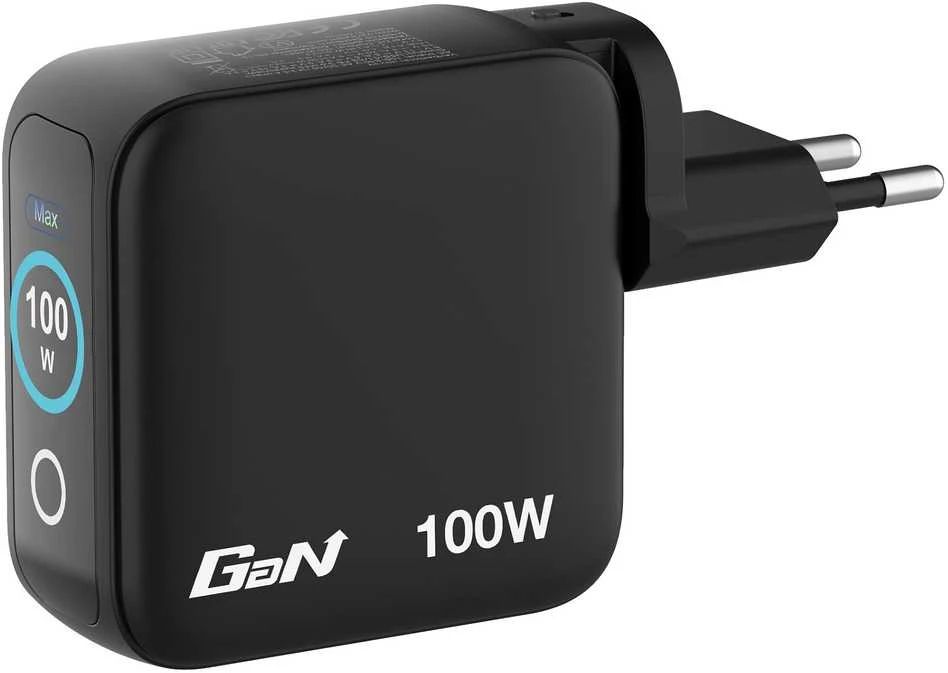 Verbatim Mini GaN Charger 100W with Ekranas, 2× USB-C PD, 1× USB-A QC 3.0, Juodas