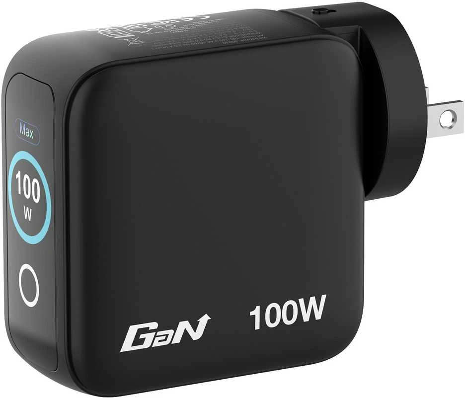 Verbatim Mini GaN Charger 100W with Ekranas, 2× USB-C PD, 1× USB-A QC 3.0, Juodas