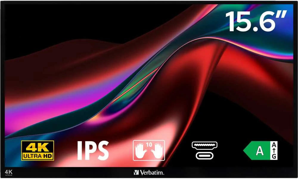 Verbatim 32238 kompiuterio monitorius 39,6 cm (15.6″) 3840 x 2160 pikseliai 4K Ultra HD LCD Lietimui jautrus ekranas Juoda