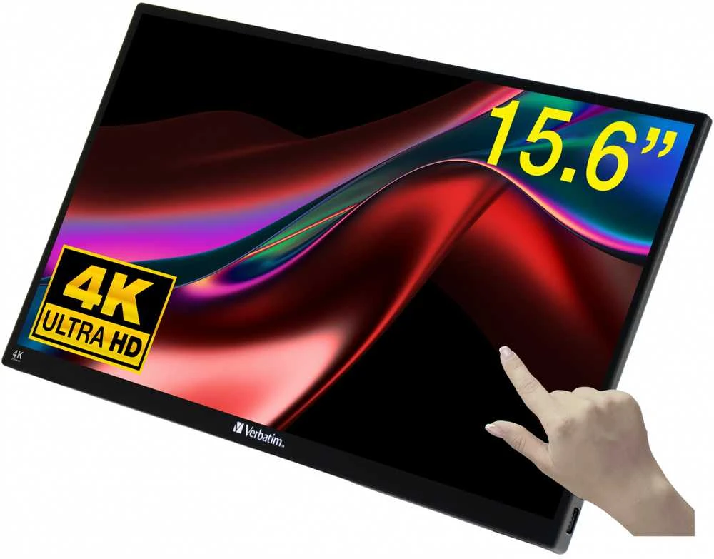 Verbatim 32238 kompiuterio monitorius 39,6 cm (15.6″) 3840 x 2160 pikseliai 4K Ultra HD LCD Lietimui jautrus ekranas Juoda
