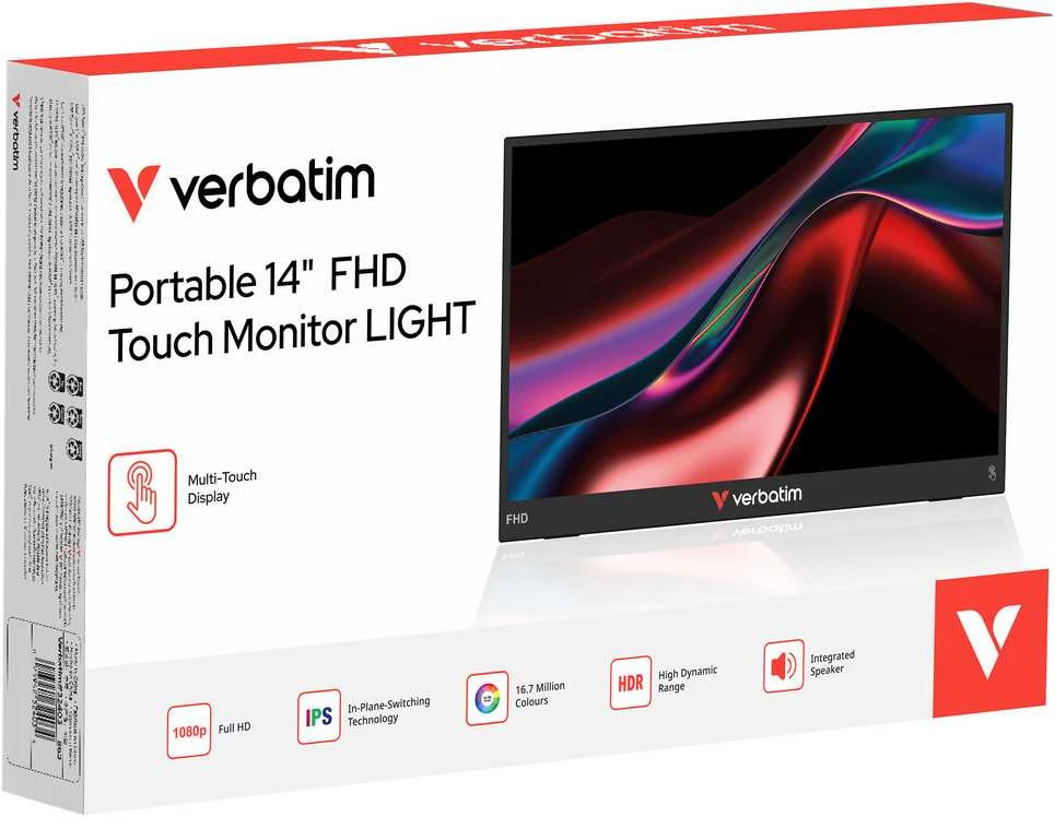 Verbatim PMT-14 Portable 14" Touch Monitorius 14" Full HD 1080P, Juodas