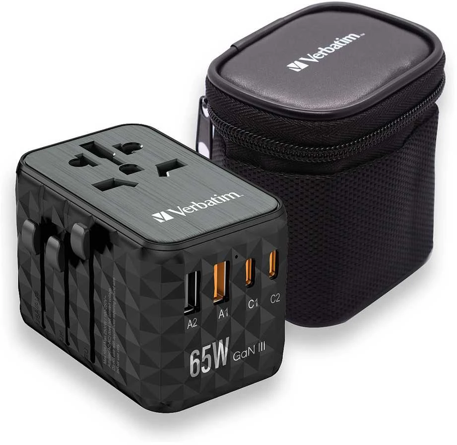 Verbatim kelioninis adapteris EU/UK/US GaN 2xUSB-A/2xUSB-C PD 65W UTA-05 juodas 32120