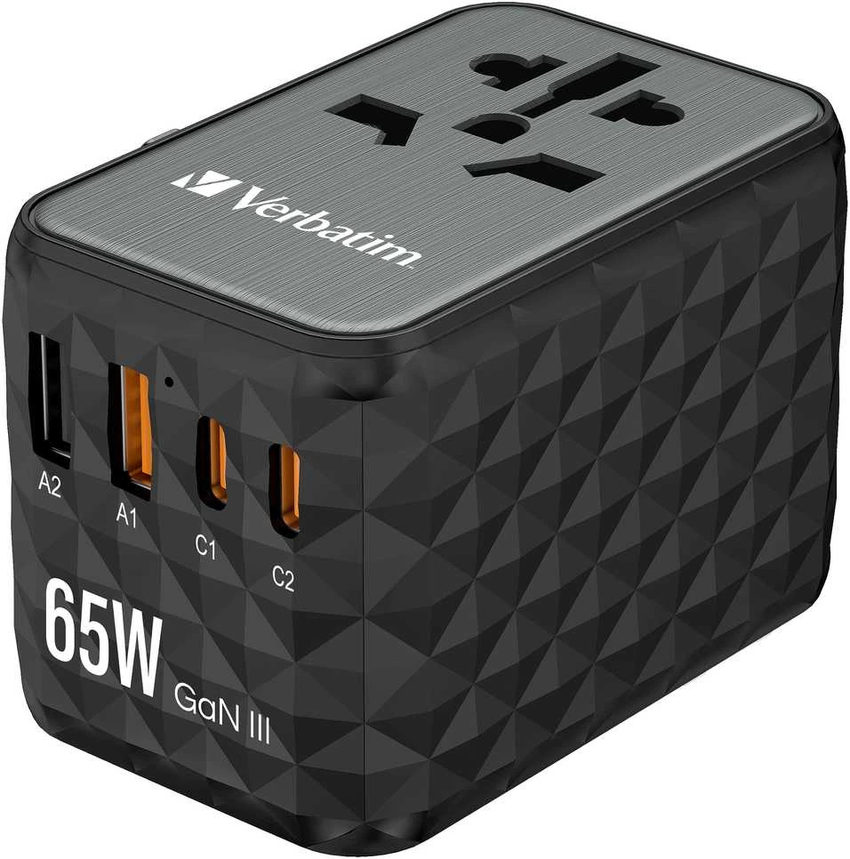 Verbatim kelioninis adapteris EU/UK/US GaN 2xUSB-A/2xUSB-C PD 65W UTA-05 juodas 32120