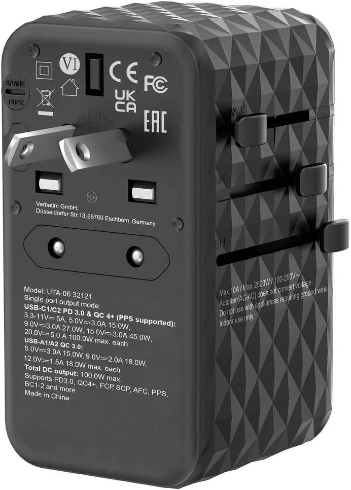 Verbatim GaN III Uni.Travel Adap 100W Welt-zu-Welt UTA-06 32121