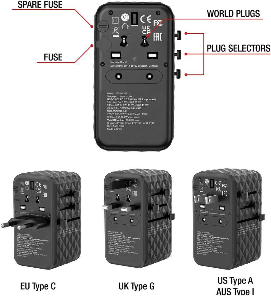 Verbatim GaN III Uni.Travel Adap 100W Welt-zu-Welt UTA-06 32121