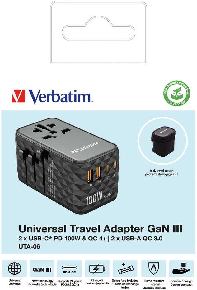 Verbatim GaN III Uni.Travel Adap 100W Welt-zu-Welt UTA-06 32121