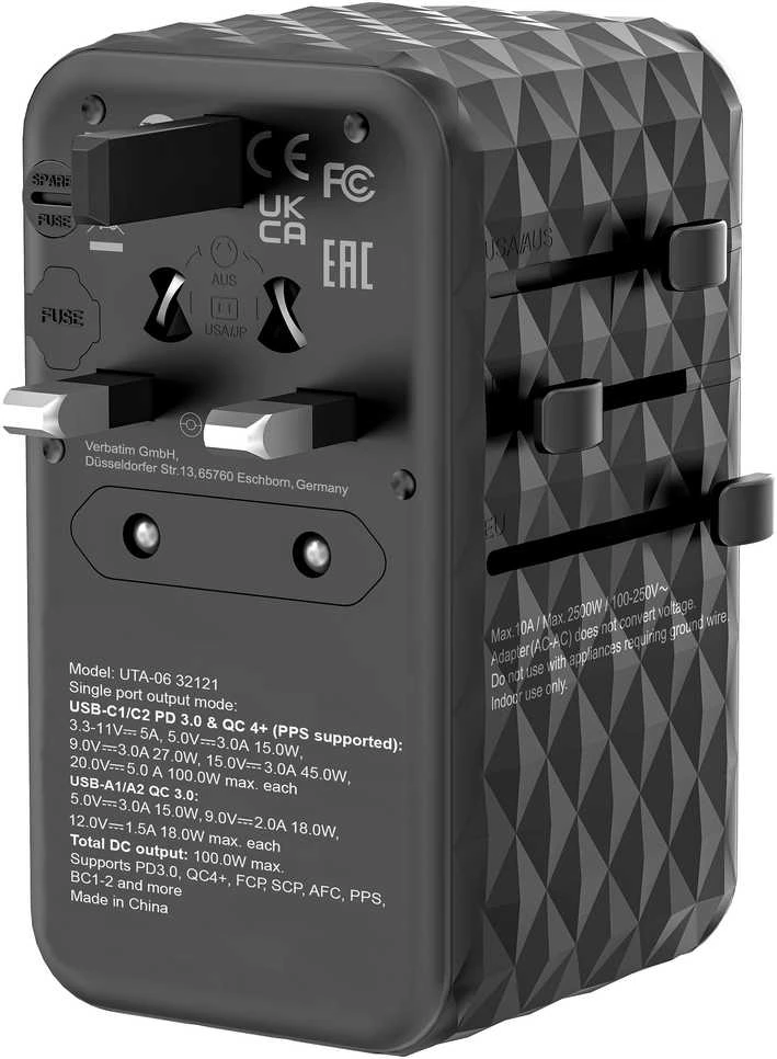 Verbatim GaN III Uni.Travel Adap 100W Welt-zu-Welt UTA-06 32121