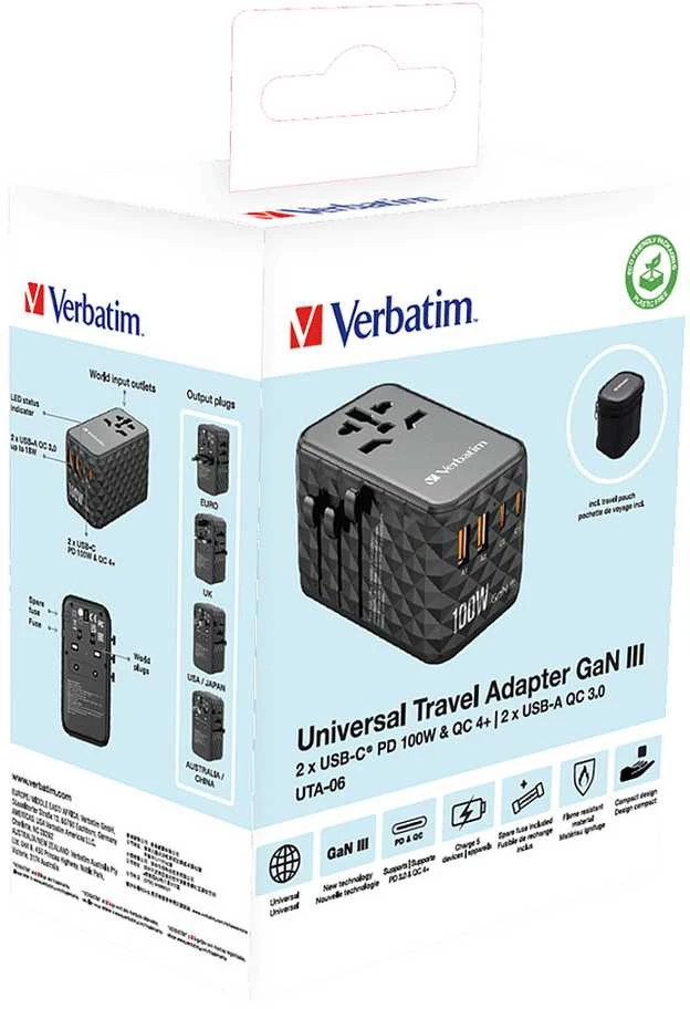 Verbatim GaN III Uni.Travel Adap 100W Welt-zu-Welt UTA-06 32121