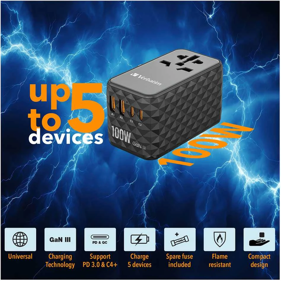 Verbatim GaN III Uni.Travel Adap 100W Welt-zu-Welt UTA-06 32121