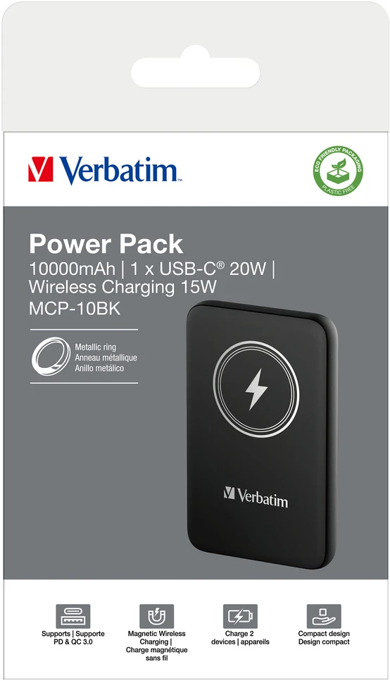 Verbatim Powerbank indukcinis `n` Go 15W 10000mAh belaidis Magnetic juodos spalvos 32245