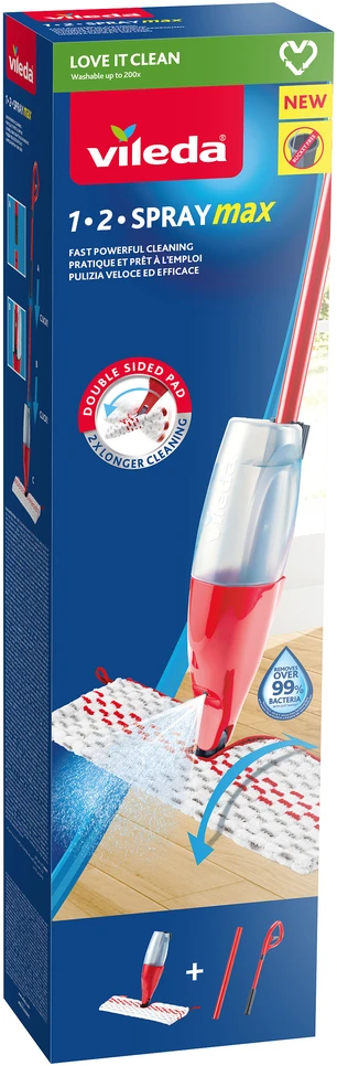 Grindų valymo šepetys su purkštuku Vileda 1 2 SPRAY MAX Box