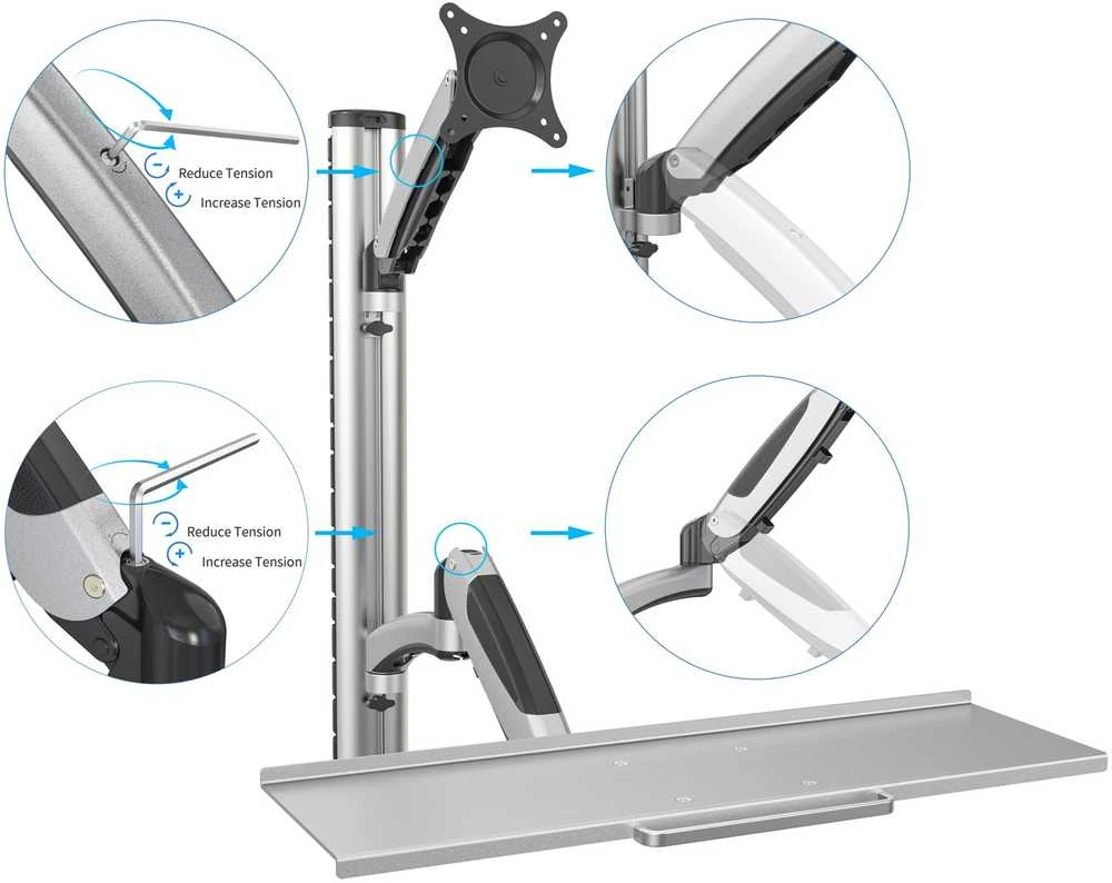 Assmann Electronic DIGITUS monitorius ir klaviatūros tvirtinimas prie sienos iki 27 colių dujų spyruoklinis laikiklis maks. 8KG VESA 75x75mm 100x100mm