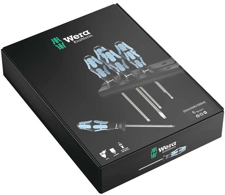 Wera 3334/3350/3355/6 nerūdijančio plieno atsuktuvų rinkinys 6vnt PH+PZ+SL, su stovu