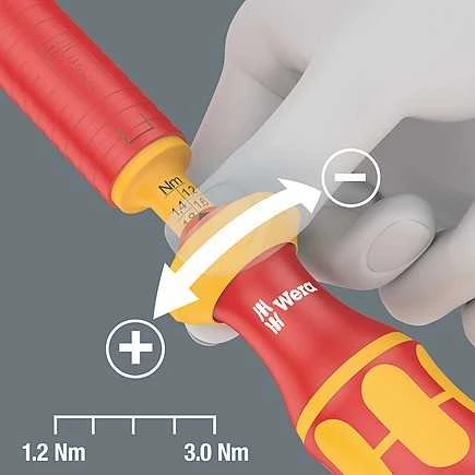 Dinamometrinis atsuktuvas Wera Kraftform Kompact VDE 1,2 - 3,0 Nm keičiamais antgaliai elektrikams 1000V