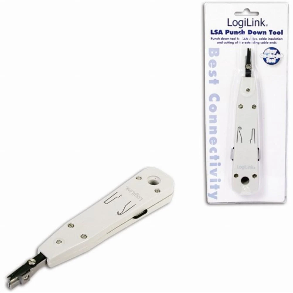 LogiLink Prisijungti | LSA Punch Down įrankis | LSA Punch Down įrankisTinka ant sienos ir sienoje esančioms sieninėms plokštėms. Prailginamojo kabelio galo nupjovimas vienu žingsniuPagal standartą EIA/TIA 568 BTinklui, DSL ir ISDNElengva naudotiSu savisriegiais kontaktais
