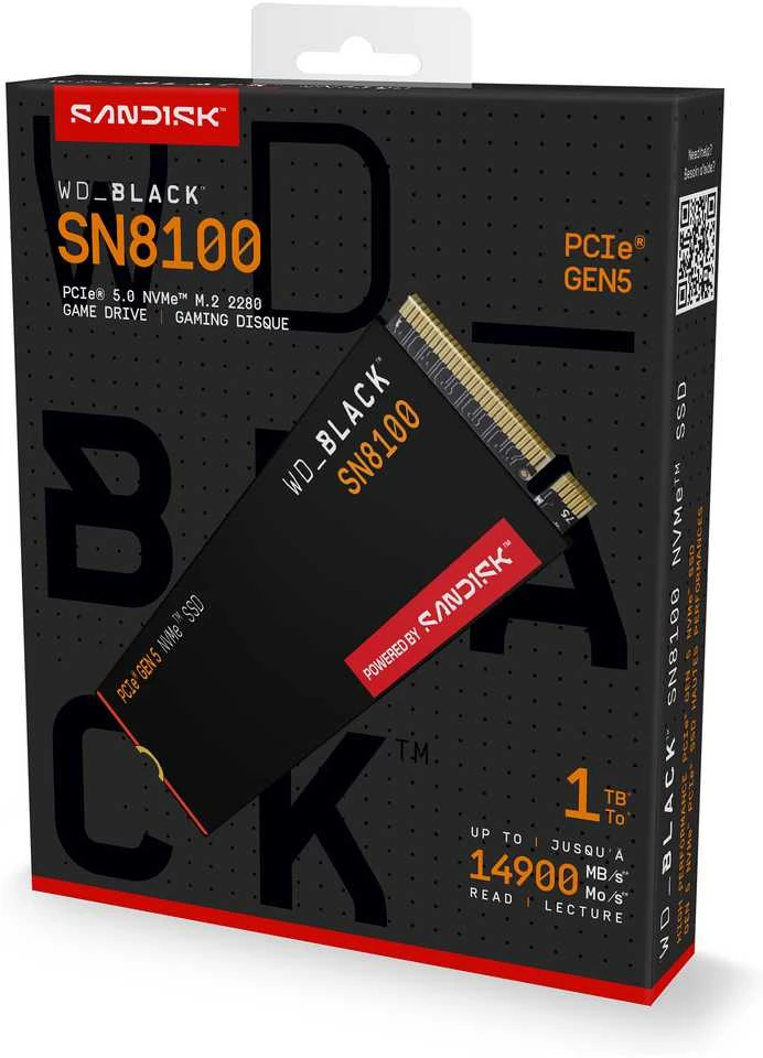 Sandisk „Western Digital“ Juodas SN8100 1 TB M.2 PCI Express 5.0 NVMe TLC 3D NAND