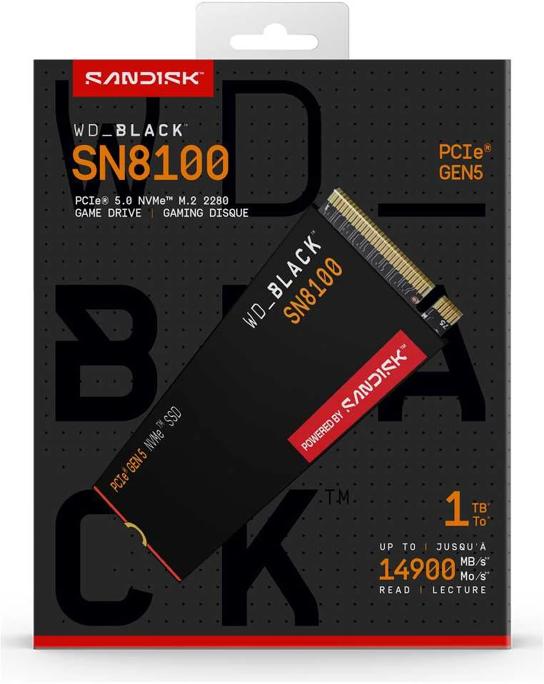 Sandisk „Western Digital“ Juodas SN8100 1 TB M.2 PCI Express 5.0 NVMe TLC 3D NAND