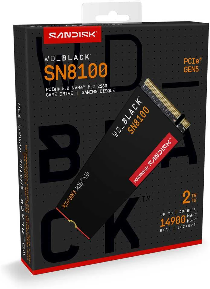 Sandisk „Western Digital“ Juodas SN8100 2 TB M.2 PCI Express 5.0 NVMe TLC 3D NAND diskas