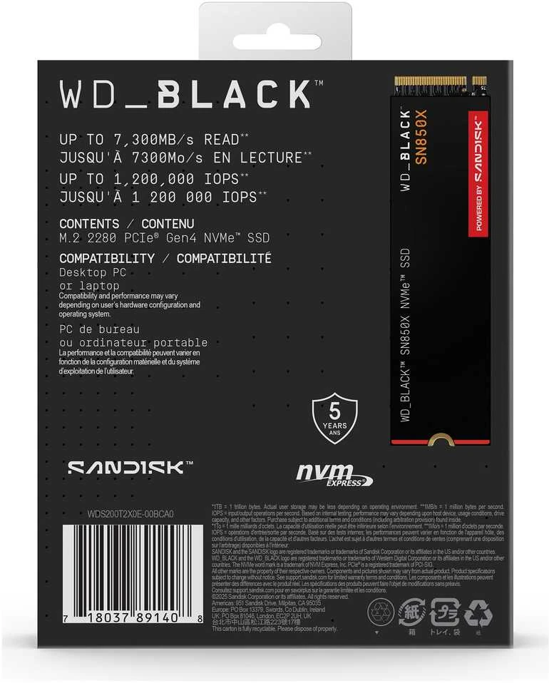 Kietasis diskas (SSD) Western Digital WD_BLACK SN850X (WDS200T2X0E)