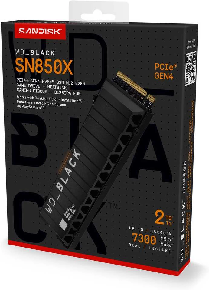 WD Juodas 2TB SN850X NVMe SSD itin greitas PCIe Gen4 x4 M.2 su vidiniu radiatoriumi, vienoje pakuotėje, maitinamas „SANDISK“