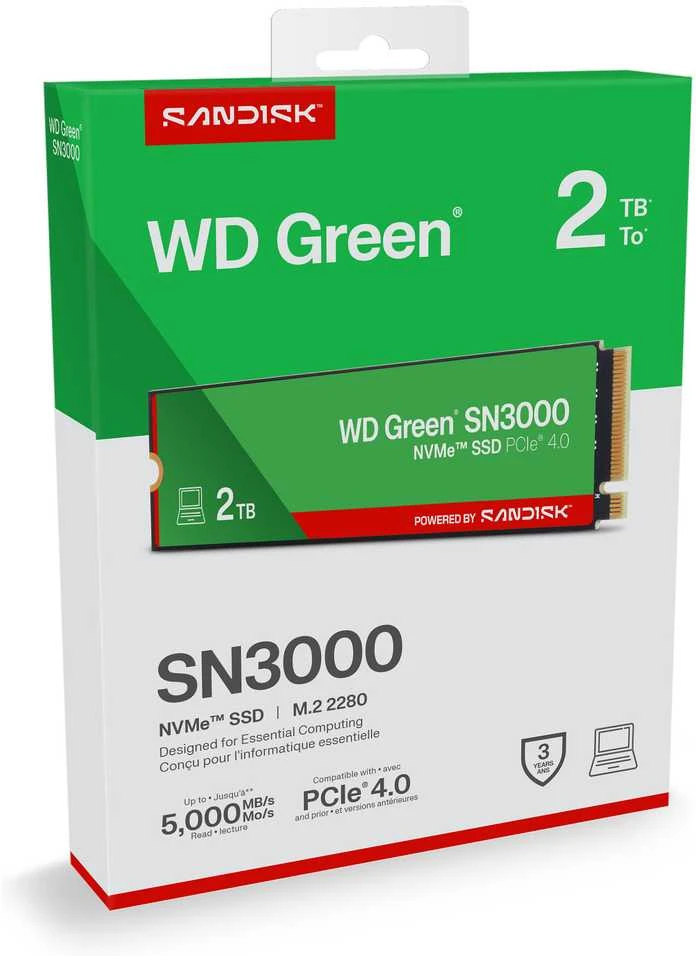 Western Digital Žalias WD ™ SN3000 NVMe™ SSD POWERED BY SANDISK 2 TB