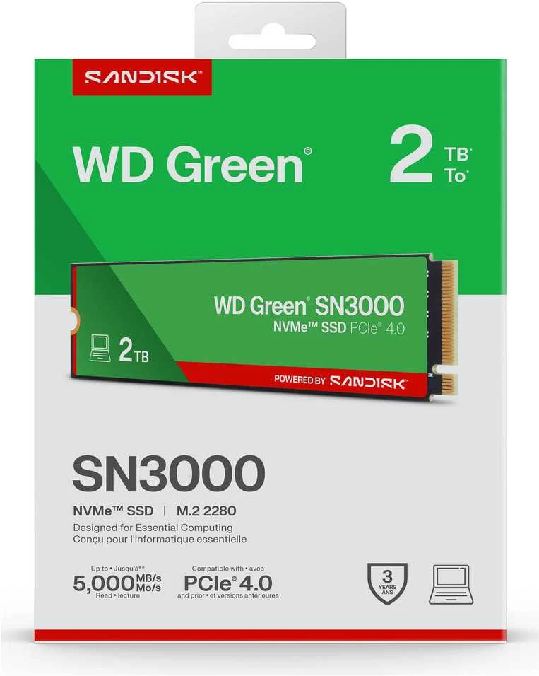 Western Digital Žalias WD ™ SN3000 NVMe™ SSD POWERED BY SANDISK 2 TB