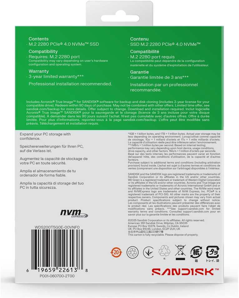 Western Digital Žalias WD ™ SN3000 NVMe™ SSD POWERED BY SANDISK 2 TB