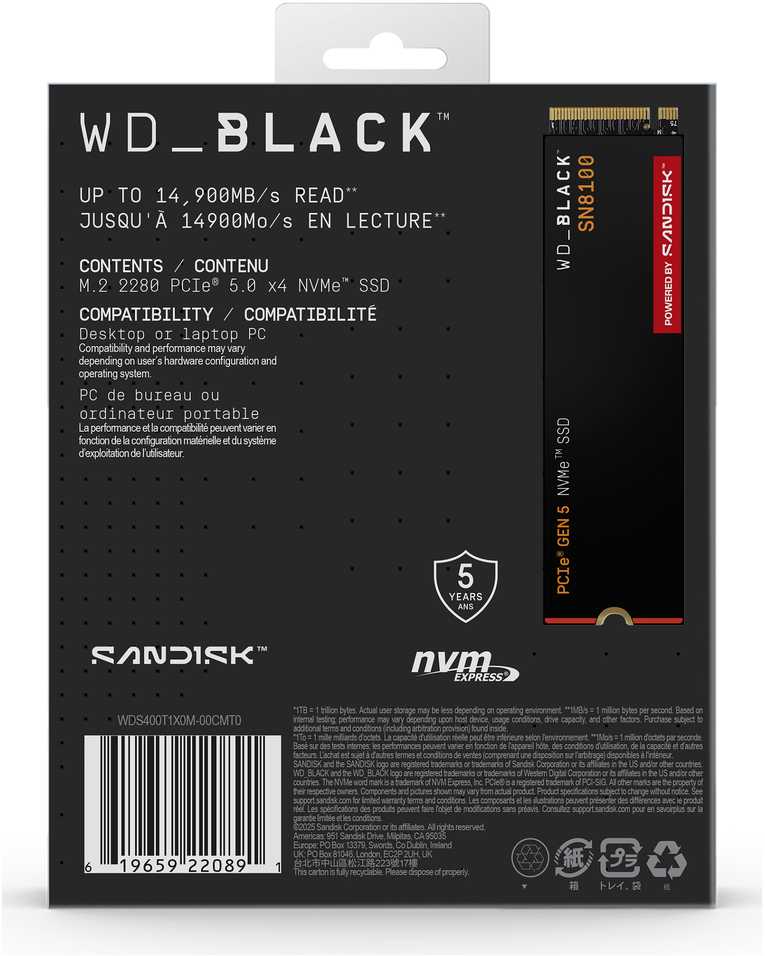 Kietasis diskas Western Digital WD_BLACK™ SN8100 NVMe™ SSD POWERED BY SANDISK, 8 TB