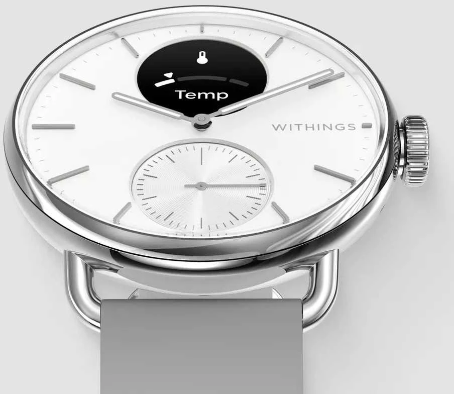 Išmanusis laikrodis Withings Scanwatch 2, 38 mm, Sidabrinės spalvos korpusas su baltos spalvos dirželiu