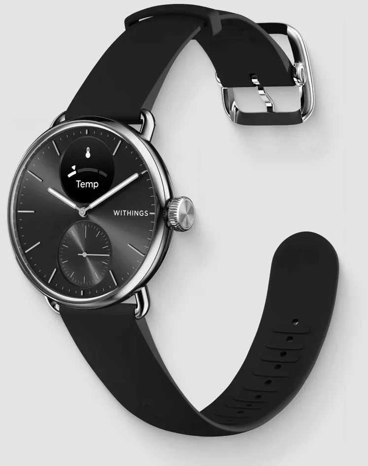 Išmanusis laikrodis Withings Scanwatch 2, 38 mm, Sidabrinės spalvos korpusas su juodos spalvos dirželiu
