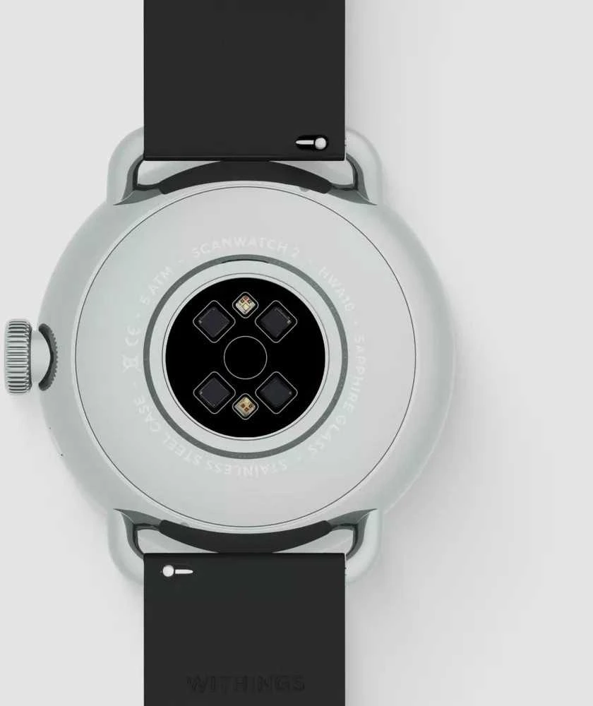 Išmanusis laikrodis Withings Scanwatch 2, 38 mm, Sidabrinės spalvos korpusas su juodos spalvos dirželiu