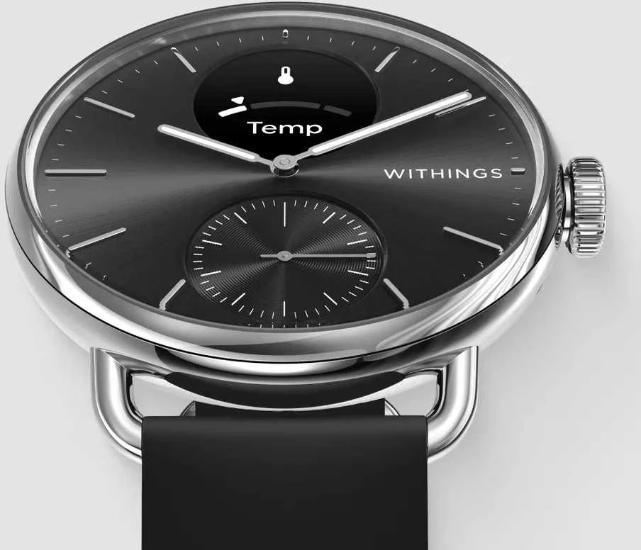 Išmanusis laikrodis Withings Scanwatch 2, 38 mm, Sidabrinės spalvos korpusas su juodos spalvos dirželiu